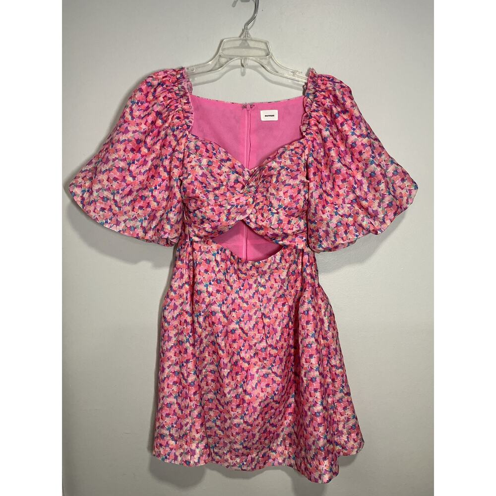 Aureum Floral Puff Sleeve Cut Out front mini dress Small